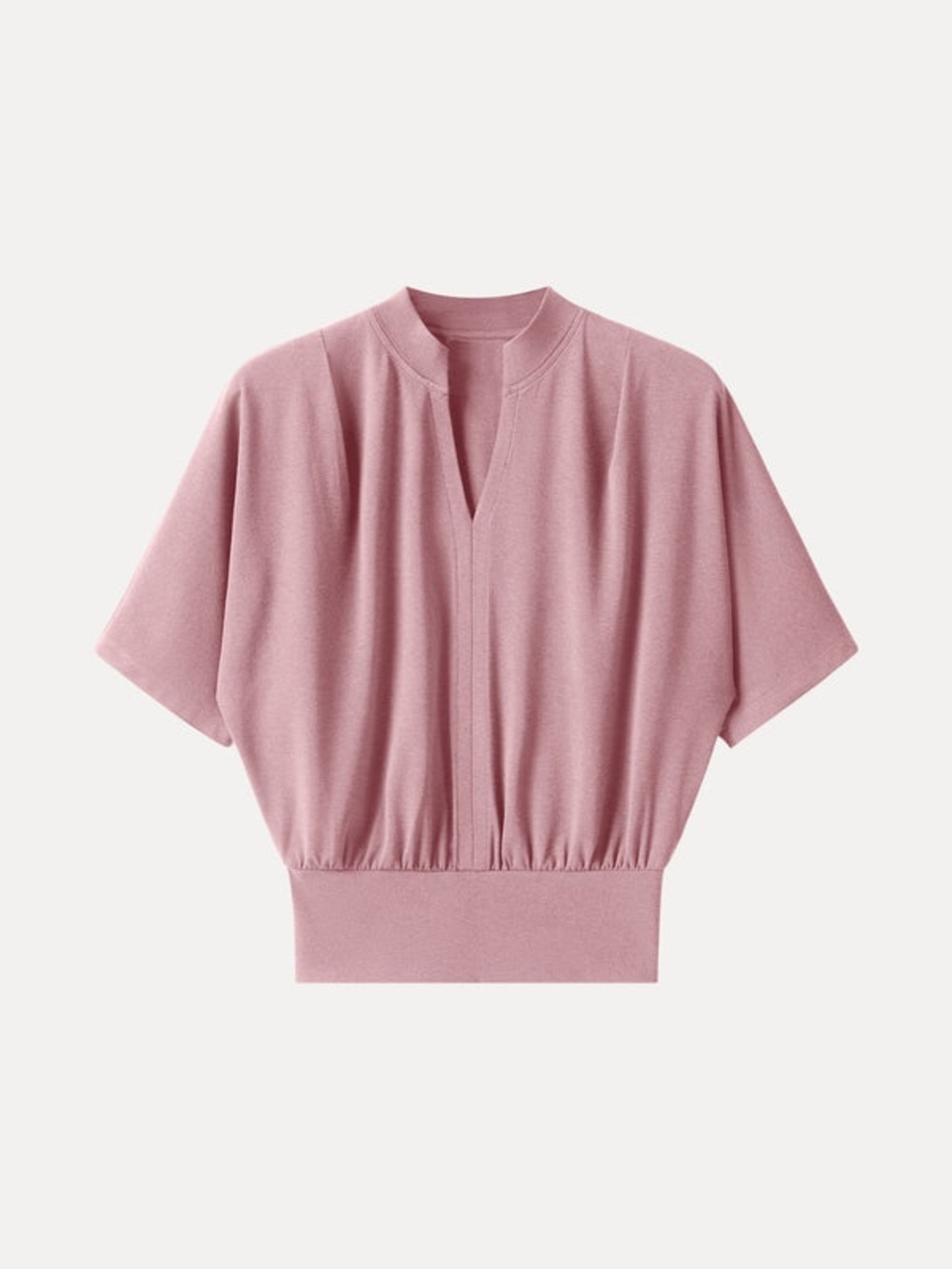 OGL Stand Collar Short Sleeve Top in Peach-Rose, Small
